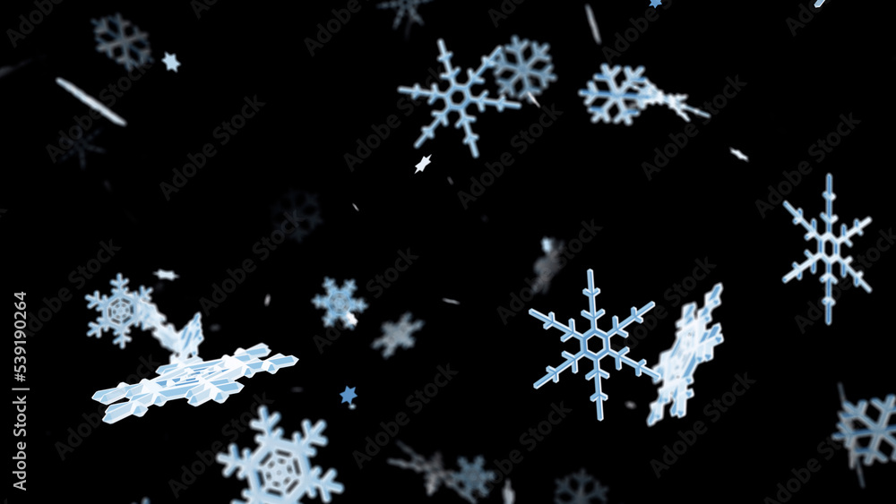 Snow Flake Crystals winter freeze ice holiday particle 3D illustration background Snow Flake Crystals winter freeze ice holiday particle 3D illustration background