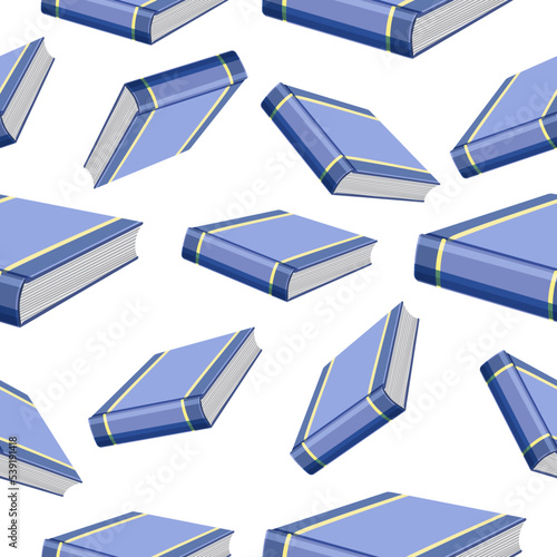 Seamless pattern of the book is blue on a white background.Vector pattern.