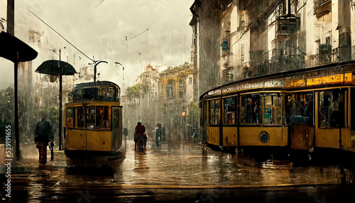 AI generated image of a tram in Lisbon city