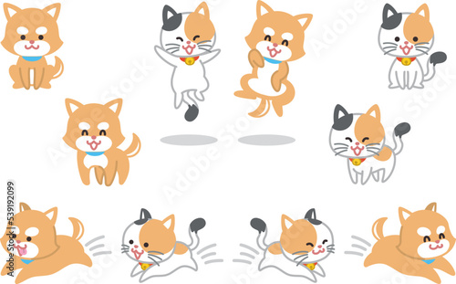 ジャンプする犬と猫のセット © shintako