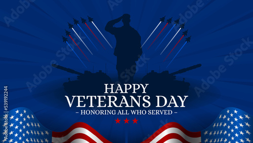 Happy Veterans Day Greeting Card 2022 with usa waving flag vector background illustration for banner, poster, social media feed