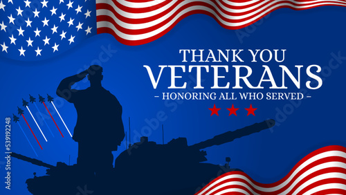 Happy Veterans Day Greeting Card 2022 with usa waving flag vector background illustration for banner, poster, social media feed