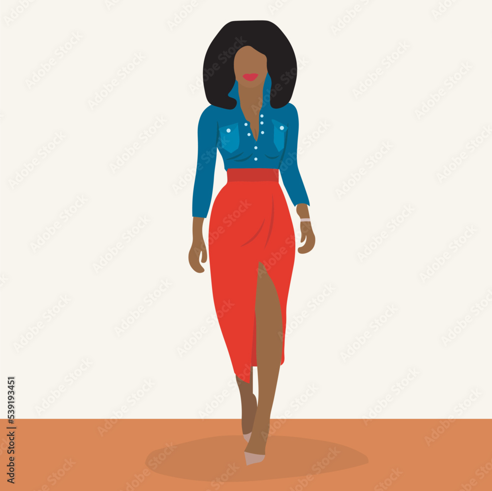 Fototapeta premium Modern Fashionable African Woman in elegant line art style vector abstract