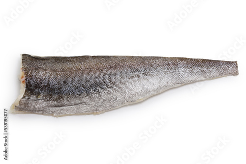 Quadro su tela top view of raw cod fish fillet isolated on white background