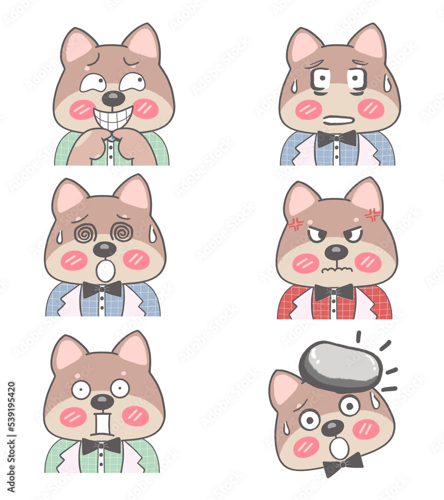 Fototapeta premium Cute Shiba Inu emotions stickers set PNG