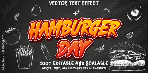 National hamburger day text. May 28 vector ilustration, suitable for web banner or card. Editable Burger text effect for business, logo, burger joint, fast food, logo, card, banner, social media