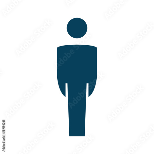 carte ou bandeau indiquant  l'emplacement des toilettes pour les hommes par un pictogramme de couleur bleu gris sur un fond blanc