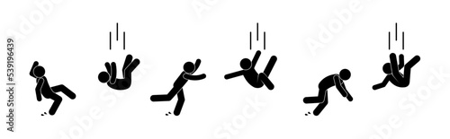 falling man icon, fell on slippery floor, accident, warning sign photo