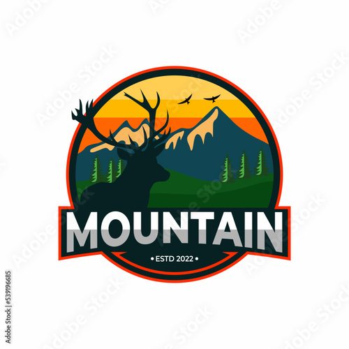 mountain logos, mountain illustrations, hunting logo illustrations, with deer and hills images, great for t-shirts and other needs