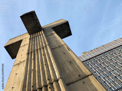 Photography Brutalist style concrete ventilation tower