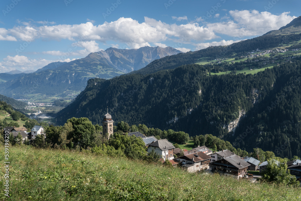 The village of Waltensburg (1003 m) in the Surselva region of the Grisons, Switzerland