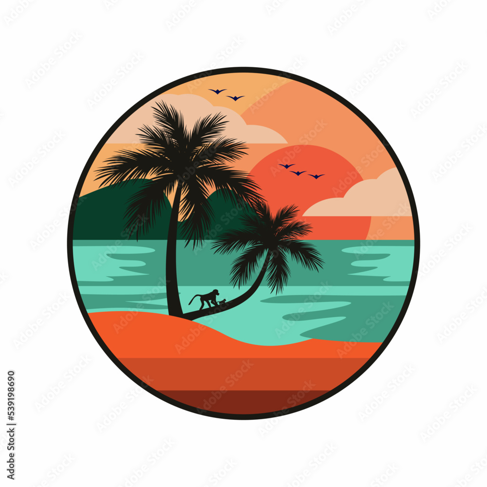 seascape logo illustration vector, outdoor vacation illustration, great for nature lovers, t-shirts and other necessities