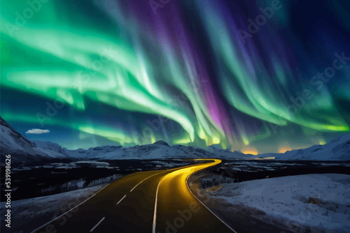 a quite road in norway with a spectacular northern.