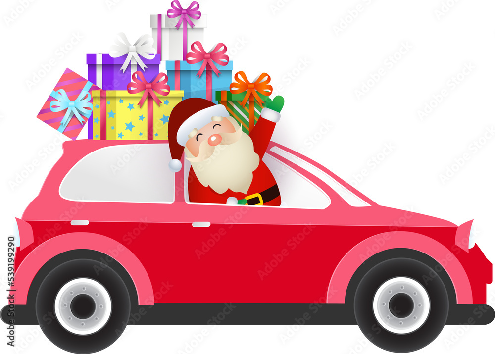 Christmas Car and Santa Claus. Illustration Style Christmas Car and Santa Claus. Illustration Style