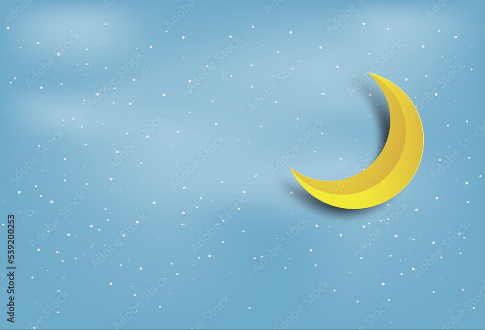 Fototapeta premium Moon and Star. Background sky and Digital craft Style.