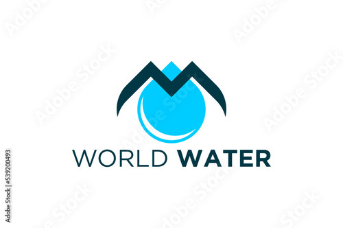 World water logo design water drop drip icon symbol initial M letter 
