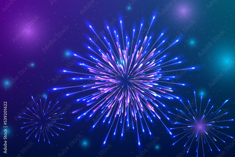 Fototapeta premium Colorful Fireworks New Year Background. 3D Illustration