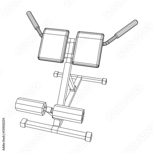 Modern exercise machine for the back and abs. Hyperextension simulator.