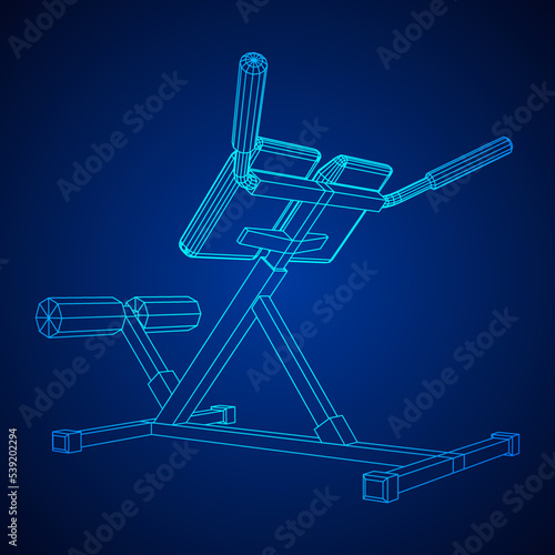 Modern exercise machine for the back and abs. Hyperextension simulator.