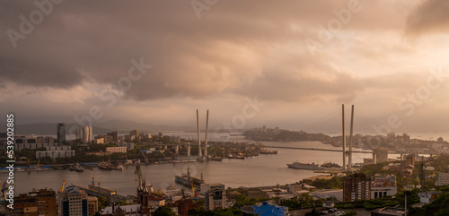 City skyline at the sunset. Golden hour.