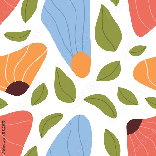 Matisse floral shape seamless pattern. Modern floral abstract background. Brown leaf  daisy flower in Matisse collage style. Botanical abstract repeated print  wallpaper. Vector illustration.