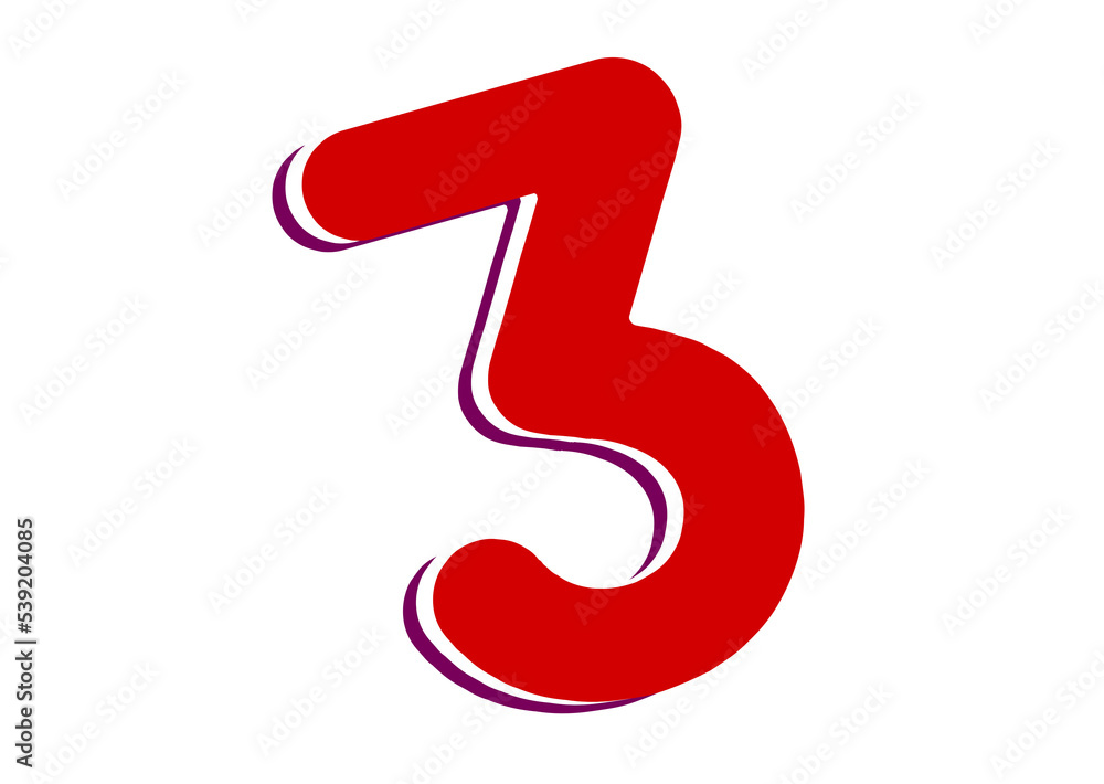 Numbers 3 or Three on White Background. Isolated Easy to Cut. Numbers 3 or Three on White Background. Isolated Easy to Cut.