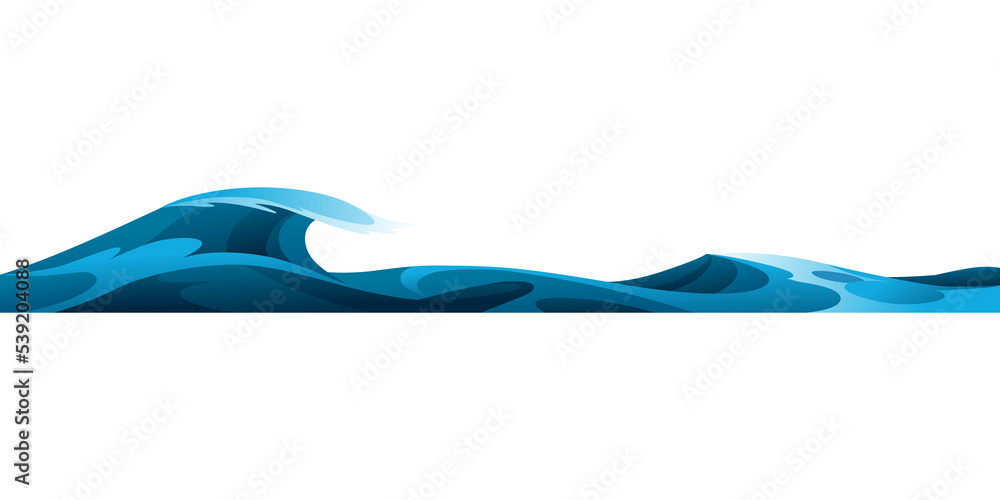 Ocean or sea decorative water wave. horisontal pattern for ui games. Stylized blue waves on white background Ocean or sea decorative water wave. horisontal pattern for ui games. Stylized blue waves on white background