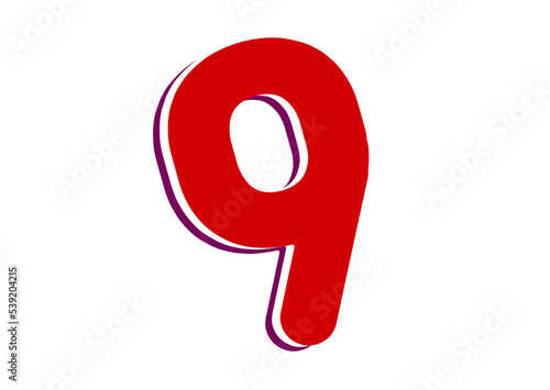Numbers 9 on White Background. Isolated Easy to Cut.