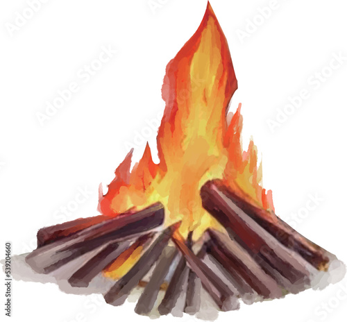 たき火の水彩風ベクターイラスト