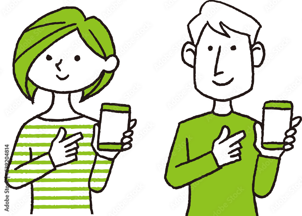 スマートフォンを持つ男女 スマートフォンを持つ男女