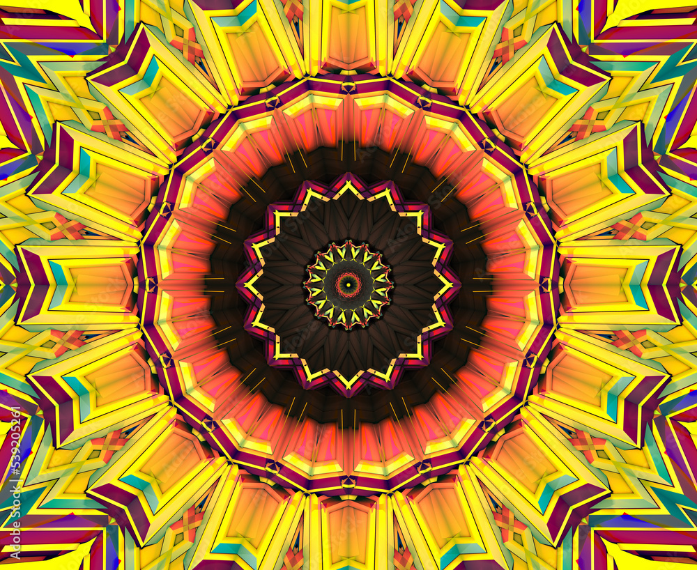 Bright mandala backdrop seamless psychedelic pattern