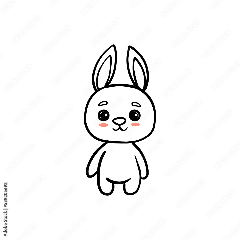 cute cartoon bunny on white background.Rabbit in doodle style. cute cartoon bunny on white background.Rabbit in doodle style.