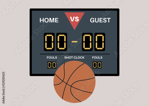 A digital basketball scoreboard, champion league, sports activities