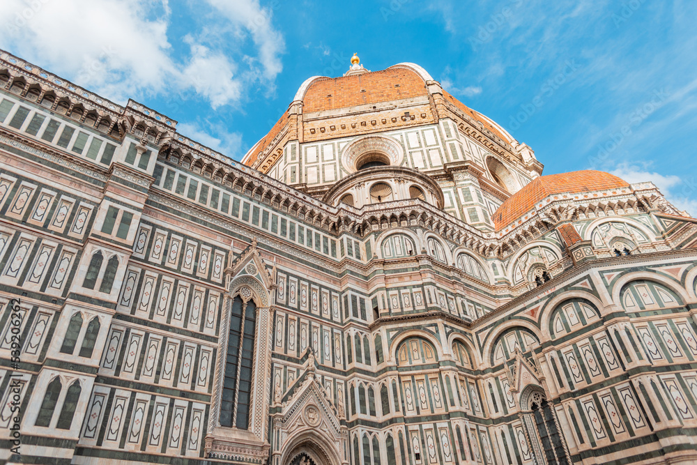Amazing Gothic architecture of the cathedral in Florence, Italy. Traveling in an Italian city