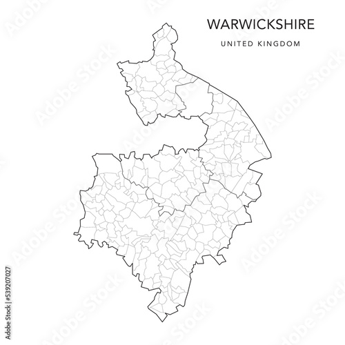 Administrative Map of Warwickshire with Districts and Civil Parishes as of 2022 - United Kingdom  England - Vector Map