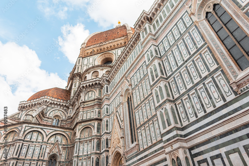 Beautiful historic Gothic architecture of an ancient cathedral in Florence, Italy