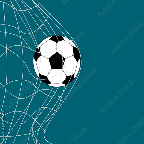 Vector of Soccer Ball in net with blue background, template for soccer games, tournaments and championships. © Vinutha
