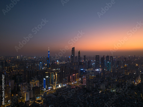Aerial sunset view of CBD in Guangzhou,China