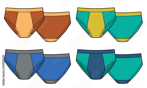 Set of boys panties, different colors. Front and back view