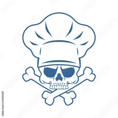 Skull Chef sign. Death kitchener symbol. chief-cooker icon. restaurant emblem