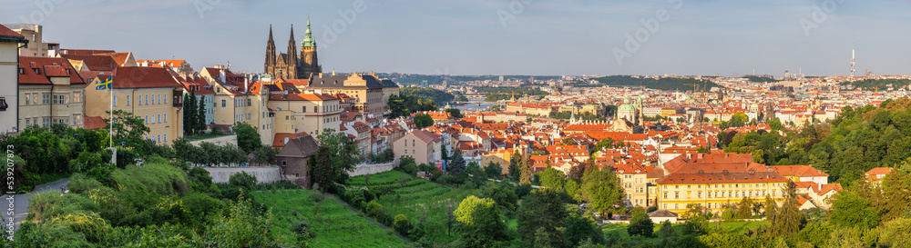 Prague Czechia Czech Republic, panorama city skyline at city center and Prague Castle