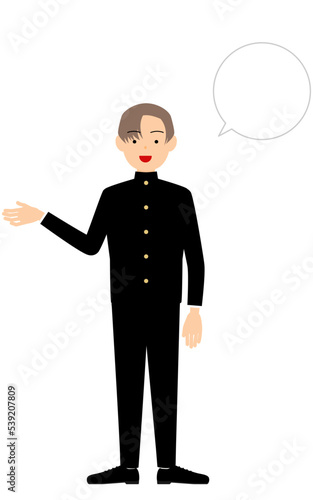 学ランを着た男子生徒、話しかける（吹き出しつき）