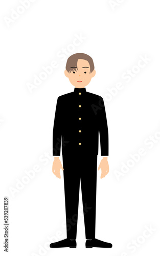 学ランを着た男子生徒、まっすぐ立つ
