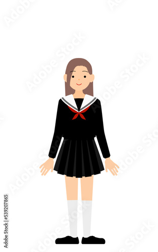 セーラー服を着た女子生徒、まっすぐ立つ