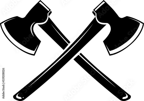 Crossed axes logo. Lumberjack tool. Wood industry symbol
