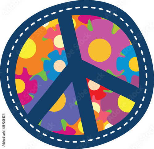 Colorful pacific emblem. Hippie peace vintage patch