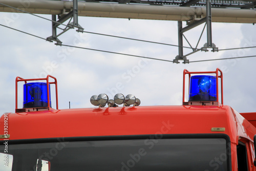 Eine Detailansich von einem Feuerwehrauto. Einrichtungen eines Feuerwehrauto. photo