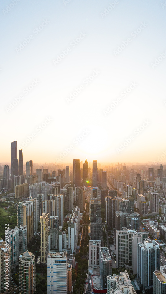 Aerial sunset view of CBD in Guangzhou,China
