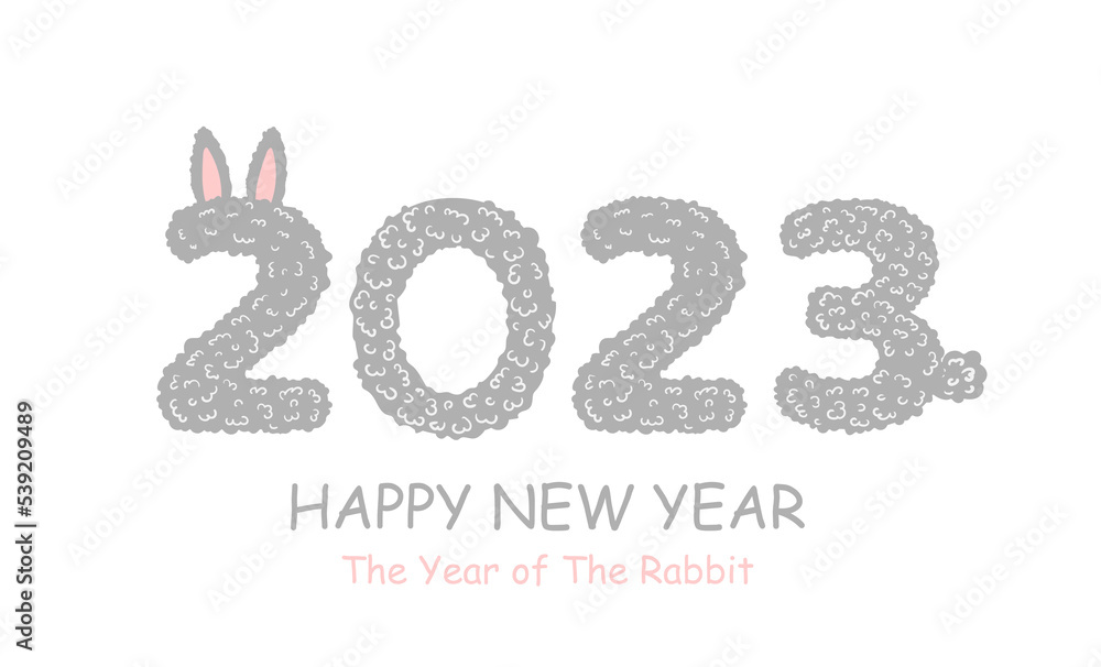 Happy new year 2023. Chinese Lunar New Year 2023, year of the rabbit. Large numbers with cute bunny, hare. Background Design for holiday decor, card, poster, banner, flyer Happy new year 2023. Chinese Lunar New Year 2023, year of the rabbit. Large numbers with cute bunny, hare. Background Design for holiday decor, card, poster, banner, flyer