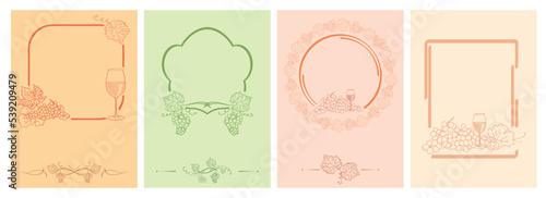 frames with grape and wine glasses on pastel color backgrounds - vector banners